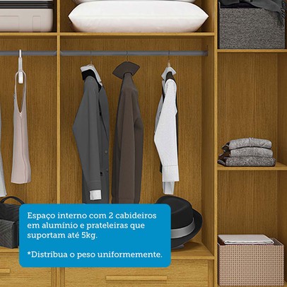 Guarda-Roupa Casal Jamile 6 Portas 4 Gavetas 100% Mdf Cinamomo/Off White - Acp Móveis