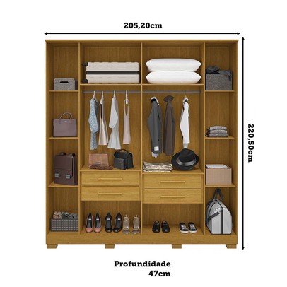 Guarda-Roupa Casal Jamile 6 Portas 4 Gavetas 100% Mdf Cinamomo - Acp Móveis