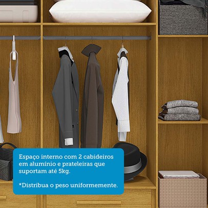 Guarda-Roupa Casal Jamile 6 Portas 4 Gavetas 100% Mdf Cinamomo - Acp Móveis