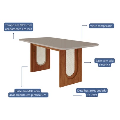 Mesa de Madeira Valentina 180 Cm com Vidro Cinamomo/Off White - Cimol