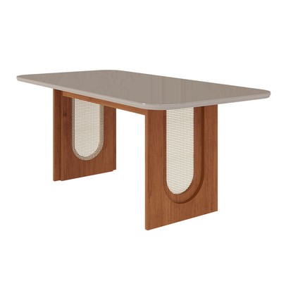 Mesa de Madeira Valentina 180 Cm com Vidro Cinamomo/Off White - Cimol