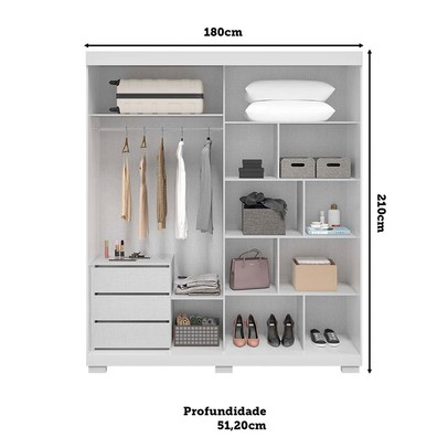 Guarda-Roupa Casal Athena 2 Portas 3 Gavetas 100% Mdf Branco - Acp Móveis