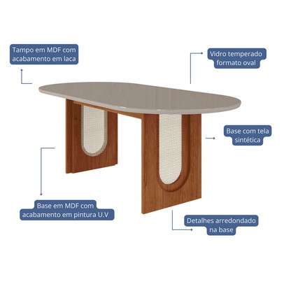 Mesa de Madeira Valentina 210 Cm com Vidro 19753 Cinamomo/Off White - Cimol