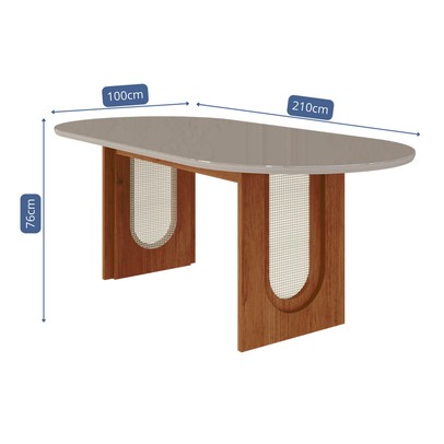 Mesa de Madeira Valentina 210 Cm com Vidro 19753 Cinamomo/Off White - Cimol