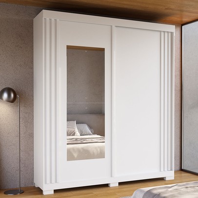 Guarda-Roupa Casal Athena 2 Portas 3 Gavetas com Espelho 100% Mdf Branco - Acp Móveis