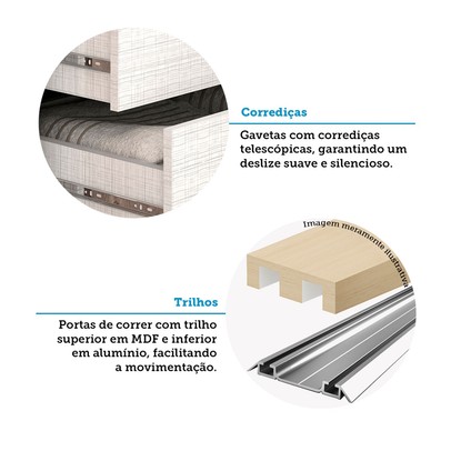 Guarda-Roupa Casal Athena 2 Portas 3 Gavetas com Espelho 100% Mdf Branco - Acp Móveis