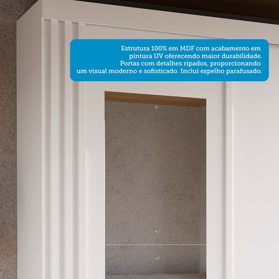 Guarda-Roupa Casal Athena 2 Portas 3 Gavetas com Espelho 100% Mdf Branco - Acp Móveis
