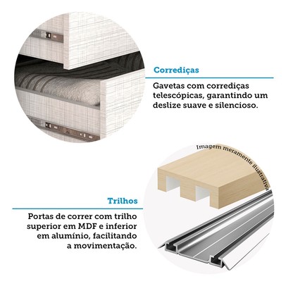 Guarda-Roupa Casal Athena 2 Portas 3 Gavetas com Espelho 100% Mdf Flex Cinamomo/Off White - Acp Móveis