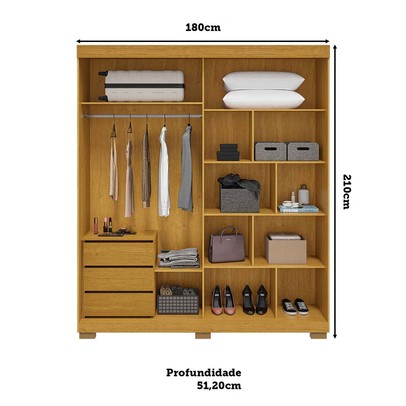 Guarda-Roupa Casal Athena 2 Portas 3 Gavetas com Espelho 100% Mdf Flex Cinamomo/Off White - Acp Móveis