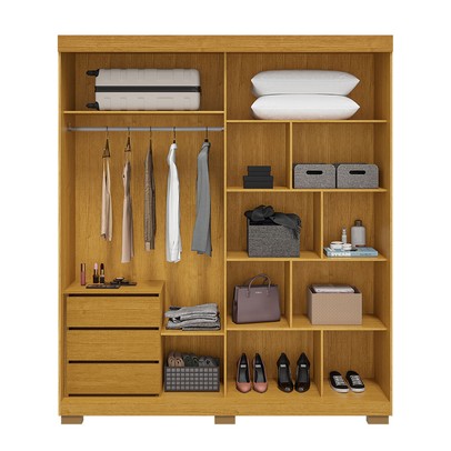 Guarda-Roupa Casal Athena 2 Portas 3 Gavetas com Espelho 100% Mdf Flex Cinamomo/Off White - Acp Móveis