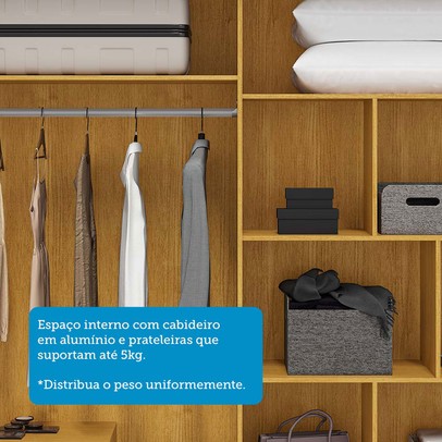 Guarda-Roupa Casal Athena 2 Portas 3 Gavetas com Espelho 100% Mdf Flex Cinamomo/Off White - Acp Móveis