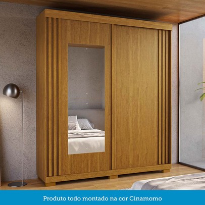 Guarda-Roupa Casal Athena 2 Portas 3 Gavetas com Espelho 100% Mdf Flex Cinamomo/Off White - Acp Móveis
