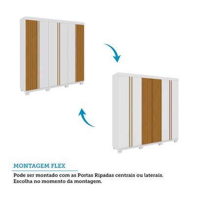 Guarda-Roupa Casal Eliza 6 Portas Ripadas 6 Gavetas 100% Mdf Flex Branco/Cinamomo - Acp Móveis