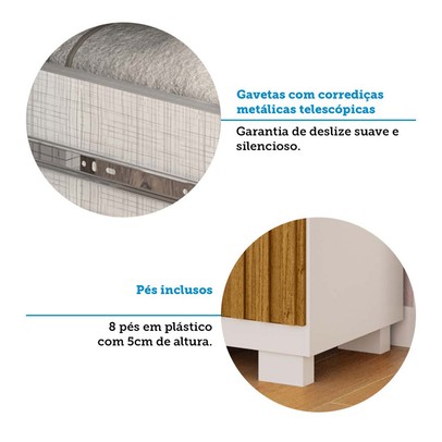 Guarda-Roupa Casal Eliza 6 Portas Ripadas 6 Gavetas 100% Mdf Flex Branco/Cinamomo - Acp Móveis