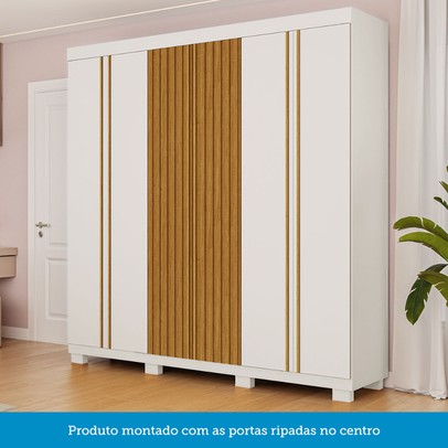 Guarda-Roupa Casal Eliza 6 Portas Ripadas 6 Gavetas 100% Mdf Flex Branco/Cinamomo - Acp Móveis