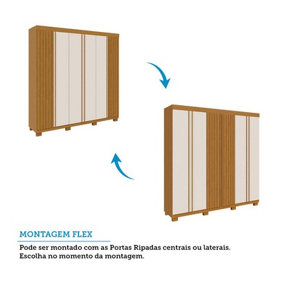 Guarda-Roupa Casal Eliza 6 Portas Ripadas 6 Gavetas 100% Mdf Flex Cinamomo/Off White - Acp Móveis