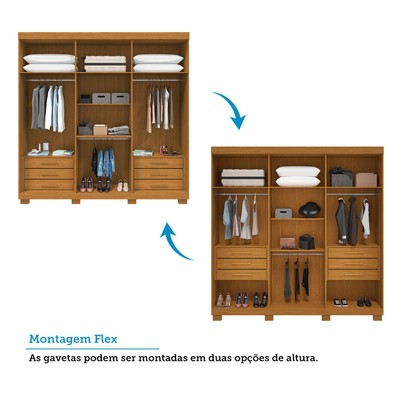 Guarda-Roupa Casal Eliza 6 Portas Ripadas 6 Gavetas 100% Mdf Flex Cinamomo/Off White - Acp Móveis