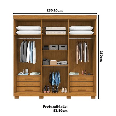 Guarda-Roupa Casal Eliza 6 Portas Ripadas 6 Gavetas 100% Mdf Flex Cinamomo/Off White - Acp Móveis