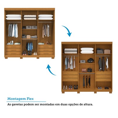 Guarda-Roupa Casal Eliza 6 Portas Ripadas 6 Gavetas 100% Mdf Flex Cinamomo - Acp Móveis