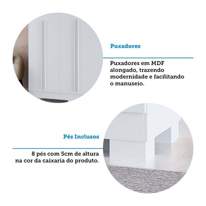 Guarda-Roupa Casal Stella 8 Portas 4 Gavetas 100% Mdf Branco - Acp Móveis