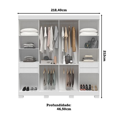 Guarda-Roupa Casal Stella 8 Portas 4 Gavetas 100% Mdf Branco - Acp Móveis