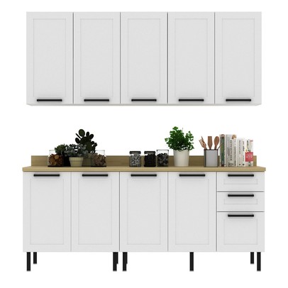 Cozinha Completa com Tampo Lúmina 9 Portas 3 Gavetas Branco/Carvalho - Pnr Móveis