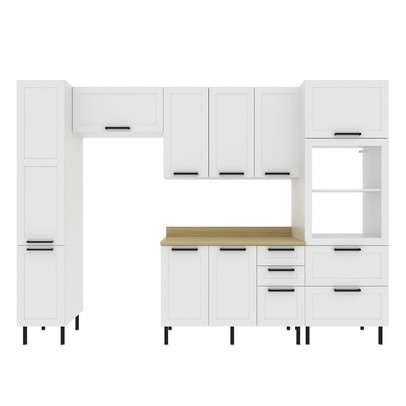 Cozinha Completa com Tampo Lúmina 9 Portas 5 Gavetas Branco/Carvalho - Pnr Móveis