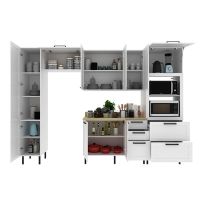 Cozinha Completa com Tampo Lúmina 9 Portas 5 Gavetas Branco/Carvalho - Pnr Móveis