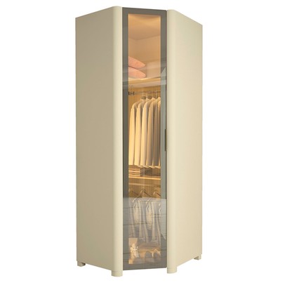Guarda-Roupa Modulado de Canto Innova 1 Porta com Vidro e Led 100% Mdf Off White - Gelius
