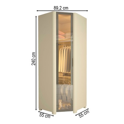 Guarda-Roupa Modulado de Canto Innova 1 Porta com Vidro e Led 100% Mdf Off White - Gelius