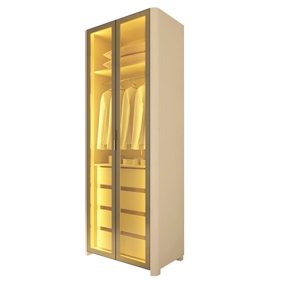 Guarda-Roupa Modulado Innova 2 Portas 4 Gavetas com Vidro e Led 100% Mdf Off White - Gelius