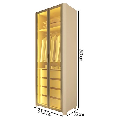 Guarda-Roupa Modulado Innova 2 Portas 4 Gavetas com Vidro e Led 100% Mdf Off White - Gelius