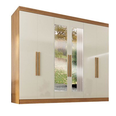 Guarda-Roupa Casal German 6 Portas 2 Gavetas com Espelho Cinamomo/Off White - Maxel