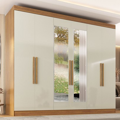 Guarda-Roupa Casal German 6 Portas 2 Gavetas com Espelho Cinamomo/Off White - Maxel