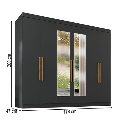 Guarda-Roupa Casal German 6 Portas 2 Gavetas com Espelho Preto - Maxel