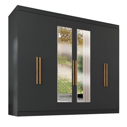 Guarda-Roupa Casal German 6 Portas 2 Gavetas com Espelho Preto - Maxel