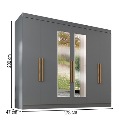 Guarda-Roupa Casal German 6 Portas 2 Gavetas com Espelho Onix - Maxel