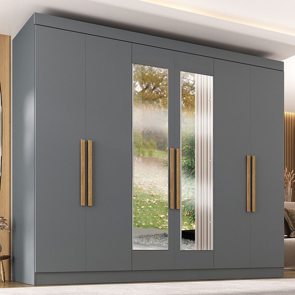 Guarda-Roupa Casal German 6 Portas 2 Gavetas com Espelho Onix - Maxel
