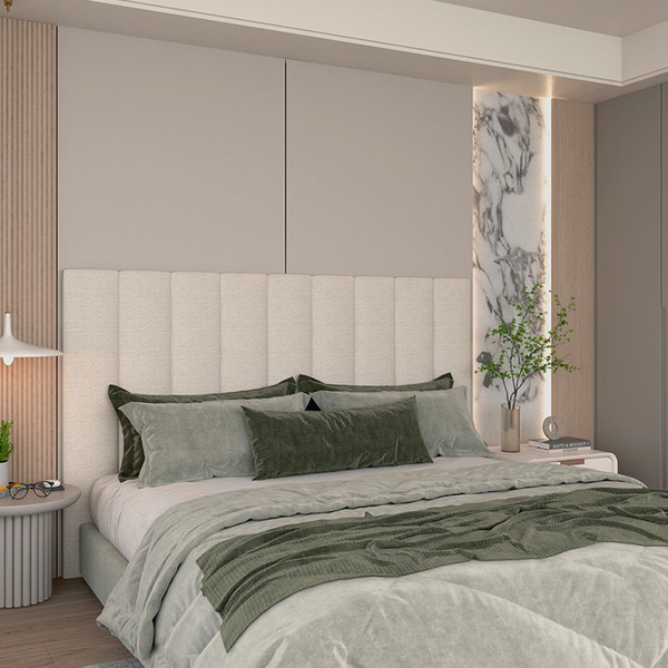 Cabeceira Box Casal Concept Linho Natural Claro - Gelius