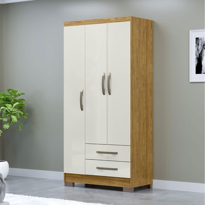 Guarda-Roupa Solteiro Santiago 3 Portas Marrocos/Off White - Mx Móveis