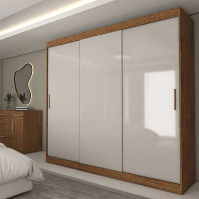 Guarda-Roupa Casal Columbia 3 Portas 2 Gavetas 100% Mdf Off White/Nogueira - Panorama Móveis