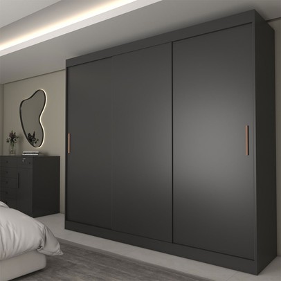 Guarda-Roupa Casal Columbia 3 Portas 2 Gavetas 100% Mdf Preto - Panorama Móveis