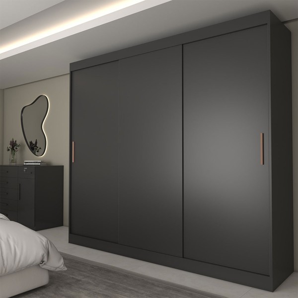 Guarda-Roupa Casal Columbia 3 Portas 2 Gavetas 100% Mdf Preto - Panorama Móveis