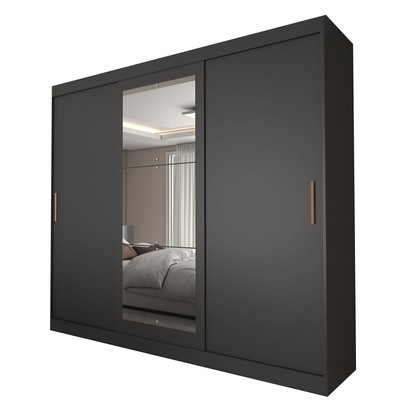 Guarda-Roupa Casal Columbia 3 Portas 2 Gavetas com Espelho 100% Mdf Preto - Panorama Móveis
