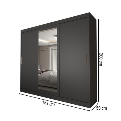 Guarda-Roupa Casal Columbia 3 Portas 2 Gavetas com Espelho 100% Mdf Preto - Panorama Móveis