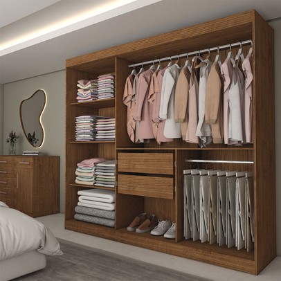Guarda-Roupa Casal Columbia 3 Portas 2 Gavetas com Espelho 100% Mdf Off White/Nogueira - Panorama Móveis