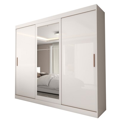 Guarda-Roupa Casal Columbia 3 Portas 2 Gavetas com Espelho 100% Mdf Branco - Panorama Móveis