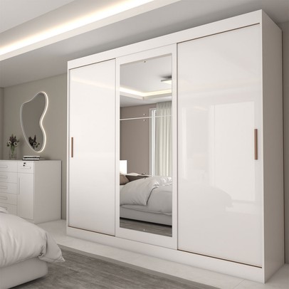 Guarda-Roupa Casal Columbia 3 Portas 2 Gavetas com Espelho 100% Mdf Branco - Panorama Móveis
