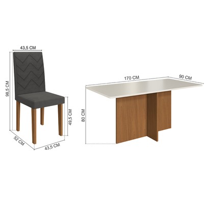 Mesa Jantar 6 Lugares Denver Freijo/Off White/Grafite - Panorama Móveis