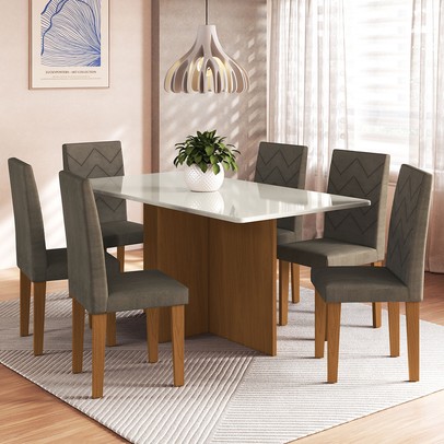 Mesa Jantar 6 Lugares Denver Freijo/Off White/Cacau - Panorama Móveis